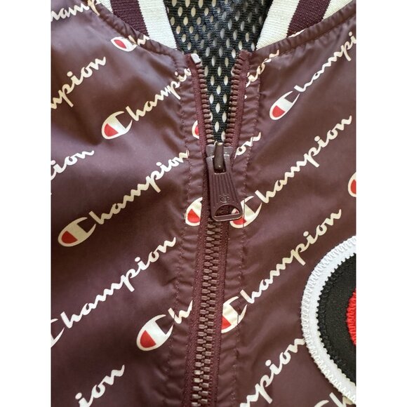 Champion Life All‎ Over Print Maroon Satin Baseball Jacket Mens Sz Medium Preppy - Picture 7 of 16